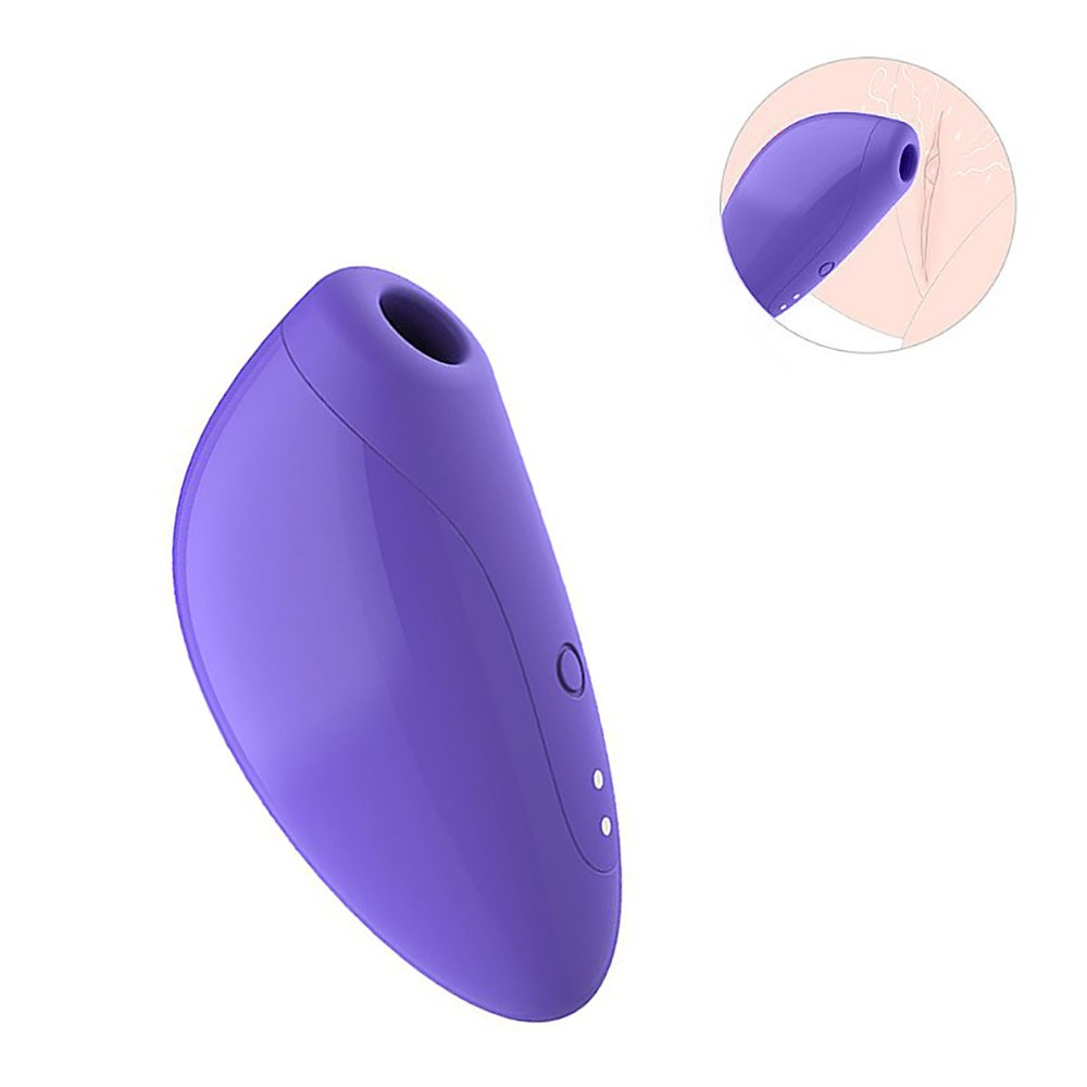 Pulsador de Clit�ris Recarreg�vel Roxo com detalhe da aplica��o para estimula��o clitoriana.