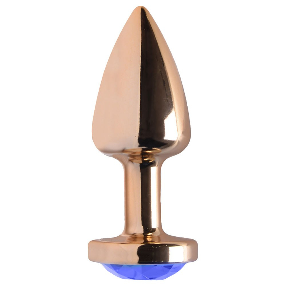 Plug Anal Joia em ABS Dourado Tamanho P com Pedra Azul | Foto 02