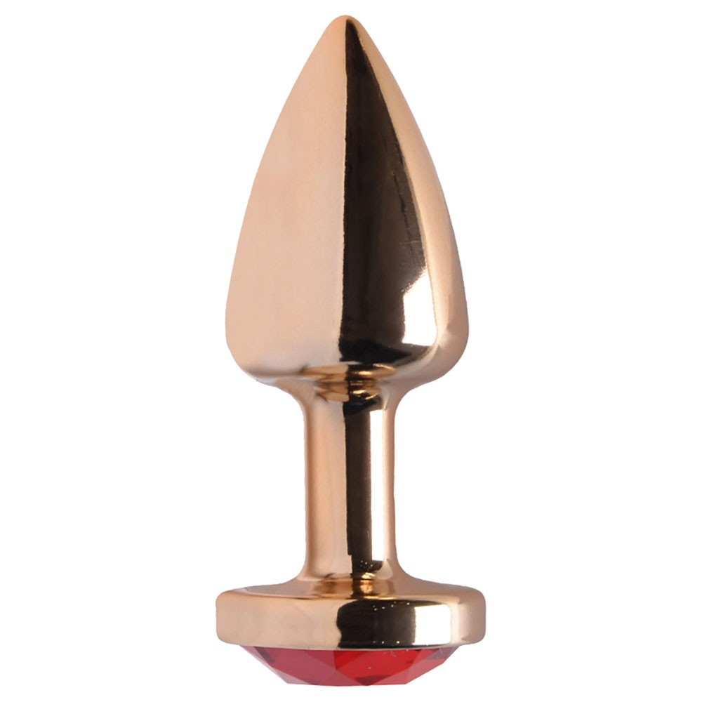 Plug Anal Joia em ABS Dourado Tamanho P com Pedra Vermeha | Foto 02