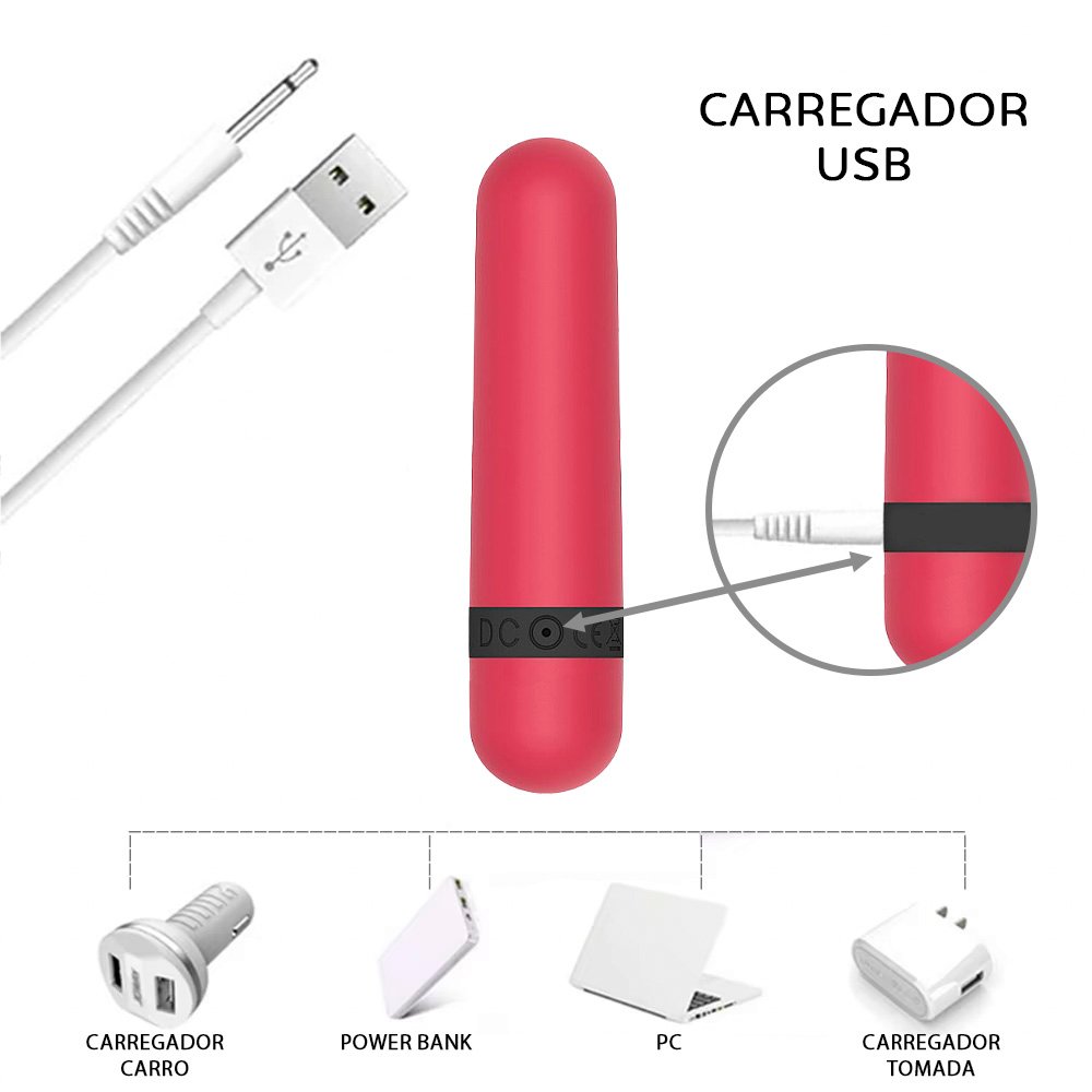 Vibrador Bullet Recarreg�vel Vinho exibido sozinho, destacando sua cor vibrante e design minimalista