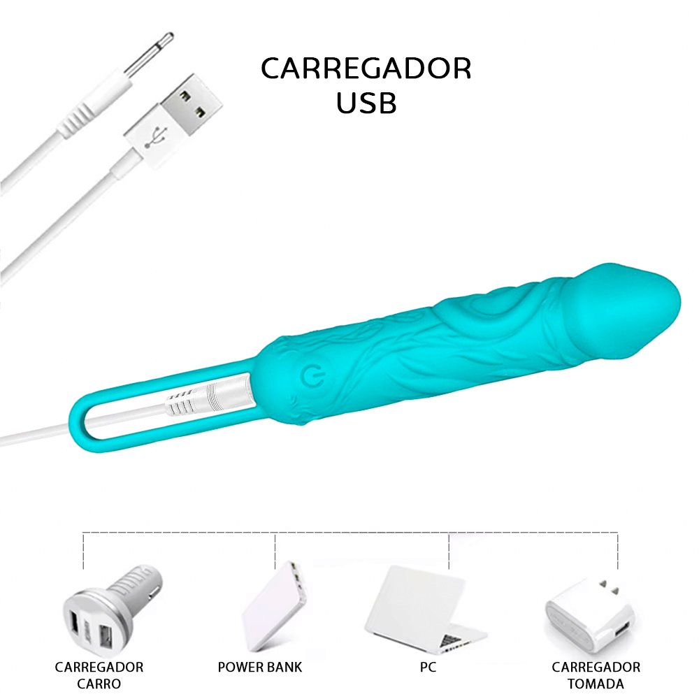 Vibrador Bullet Recarreg�vel em Silicone Cyan - Indicado para uso interno com exemplo