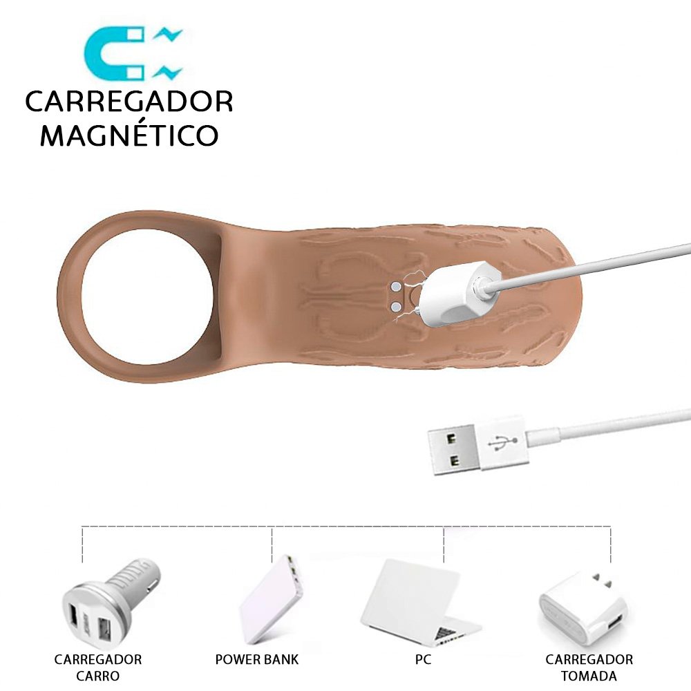 Capa Peniana Vazada com Vibrador Recarreg�vel em Silicone com 9 Vibra��es e Controle APP Jay Marrom | Foto 05