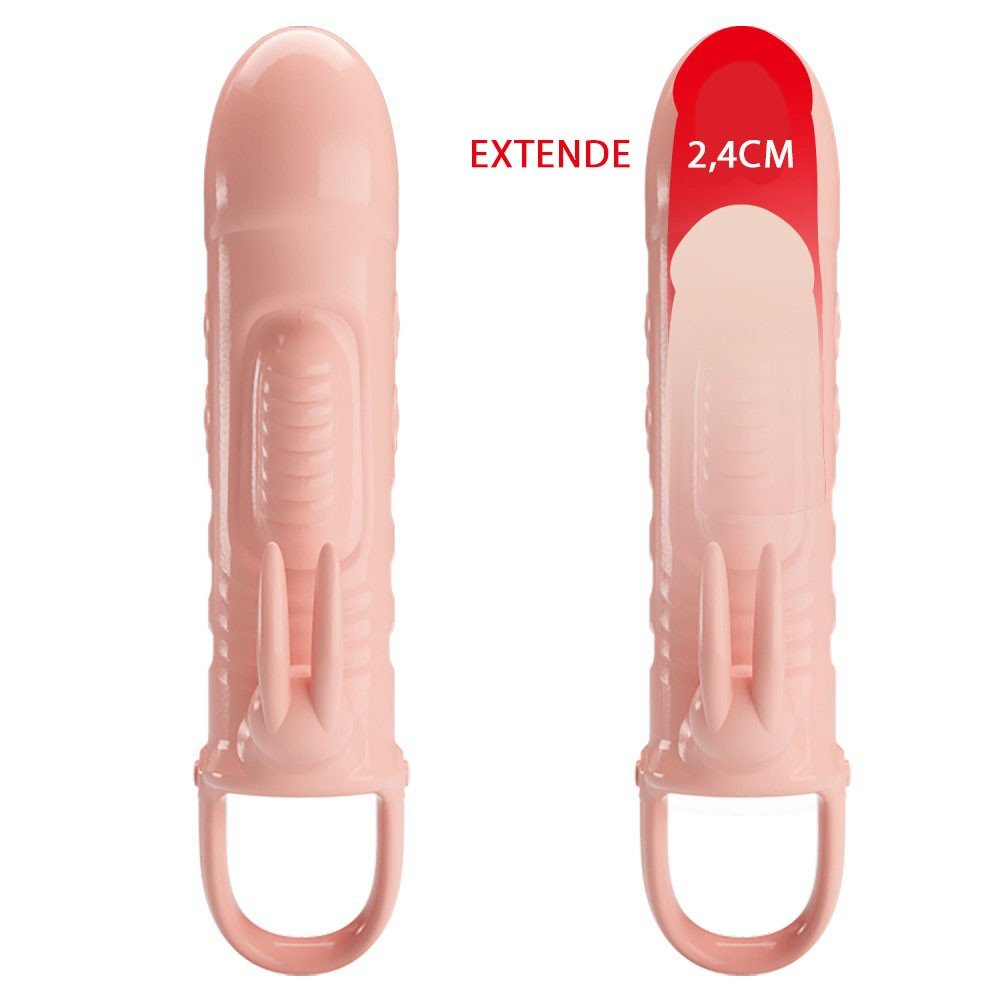 Capa Peniana com Vibrador em Silicone Anel Escrotal e Estimulador de Clit�ris 14,5 x 3,2 Sleeve Bege | Foto 02
