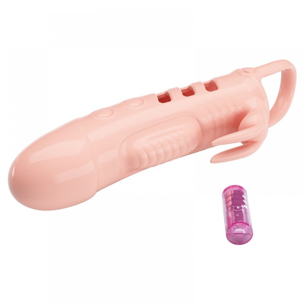 Capa Peniana com Vibrador em Silicone Anel Escrotal e Estimulador de Clit�ris 14,5 x 3,2 Sleeve Bege | Foto 04