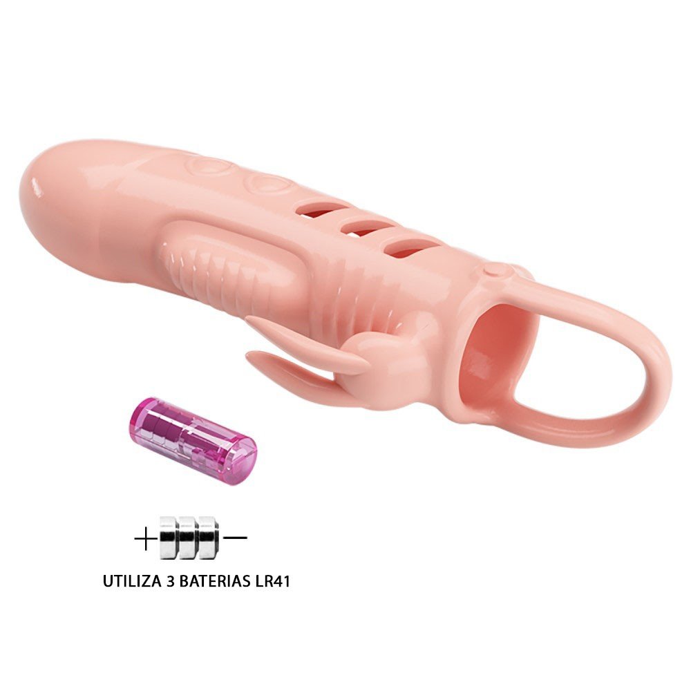 Capa Peniana com Vibrador em Silicone Anel Escrotal e Estimulador de Clit�ris 14,5 x 3,2 Sleeve Bege | Foto 05