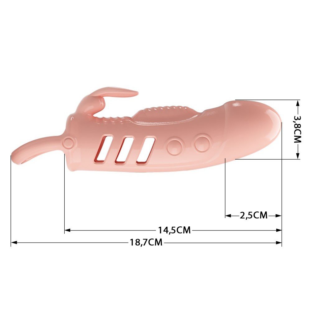 Capa Peniana com Vibrador em Silicone Anel Escrotal e Estimulador de Clit�ris 14,5 x 3,2 Sleeve Bege | Foto 06