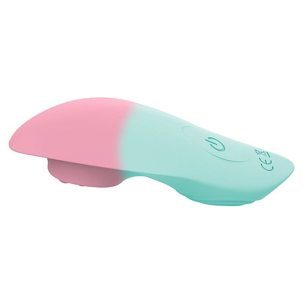 Vibrador para Clit�ris Recarreg�vel em Silicone com 10 Vibra��es Controle por APP Cyan, vista lateral mostrando o design discreto e bot�es