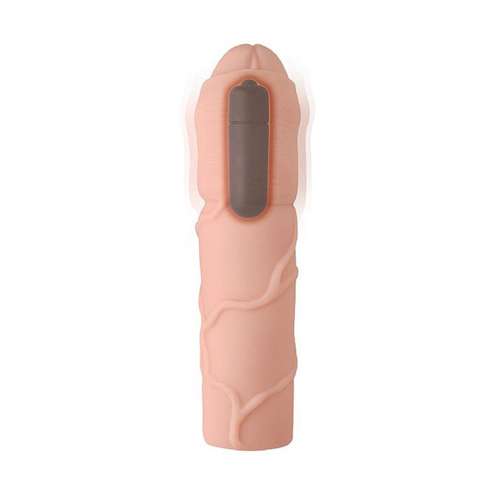 Capa Peniana com Vibrador em Cyberskin 16 x 4cm com Extensor Interno de 7cm Bege | Foto 05
