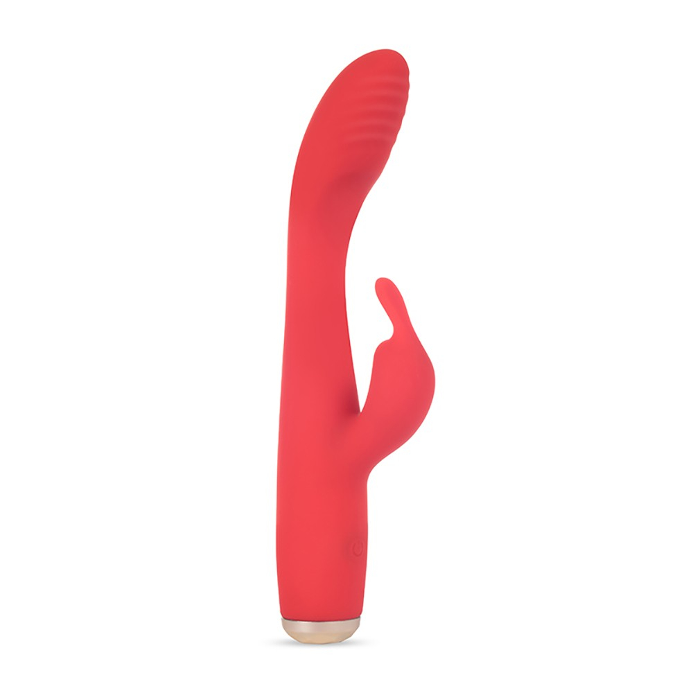 Vibrador Rabbit Mr. Rabbit Vermelho detalhe do bot�o de controle e base dourada