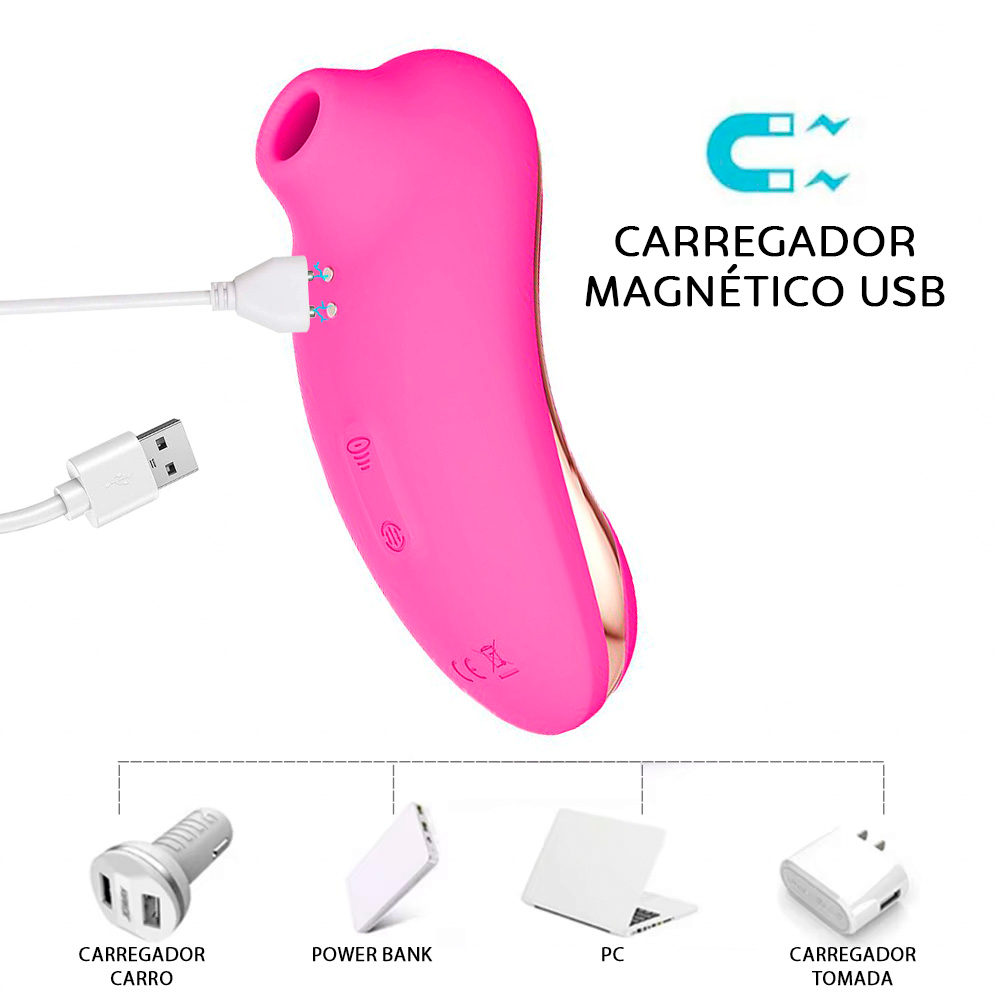 Detalhe do cabo USB e local de carregamento do Vibrador Duplo Recarreg�vel em Silicone Rosa