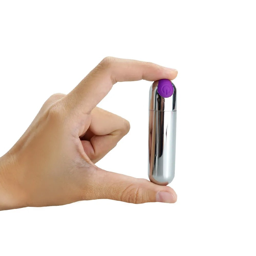 Vibrador Bullet em ABS Recarreg�vel Prata, vista lateral detalhada