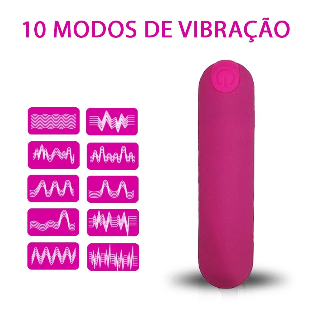 Vibrador Bullet em Silicone Pink mostrando os 10 modos de vibra��o com �cones