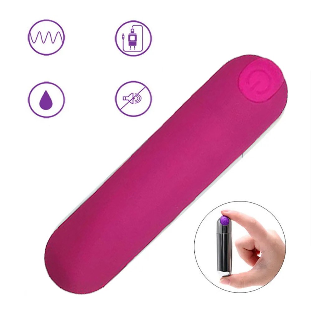 Vibrador Bullet em Silicone Rosa com �cones de vibra��o, carga USB, � prova d'�gua e discreto