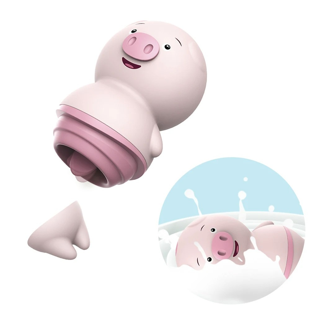 Vibrador Discreto Porquinho Rosa em fundo rosa, destacando a cor e o formato