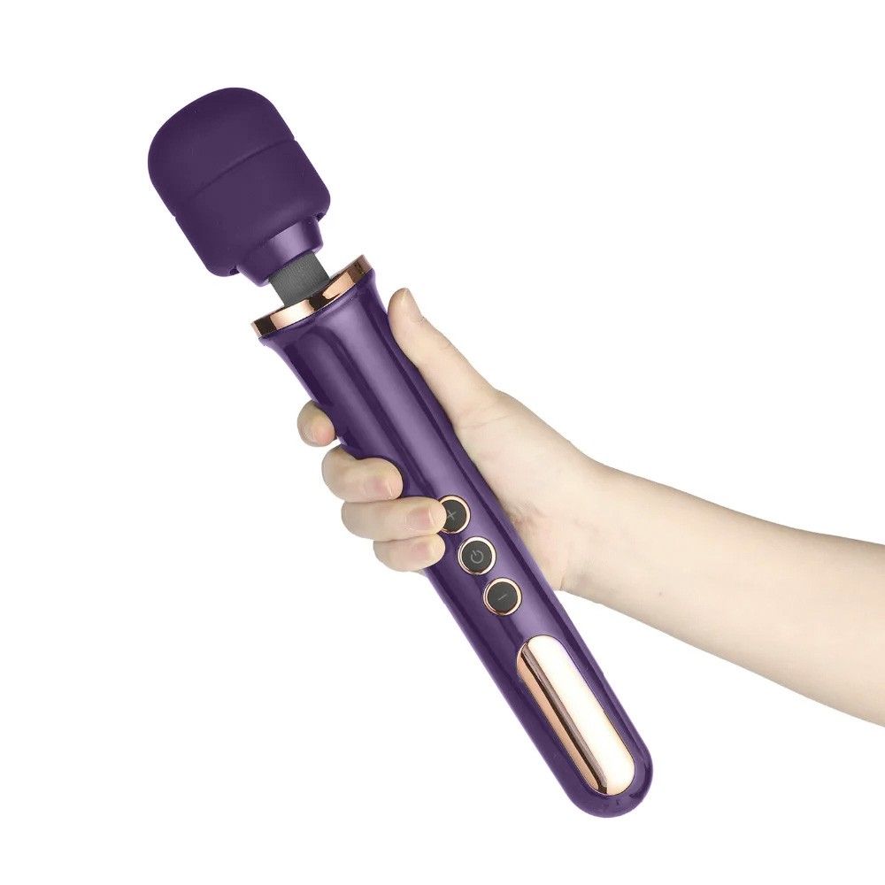 Close da cabe�a flex�vel do Massageador Er�tico Varinha M�gica Manfly Roxo, ideal para estimula��o precisa