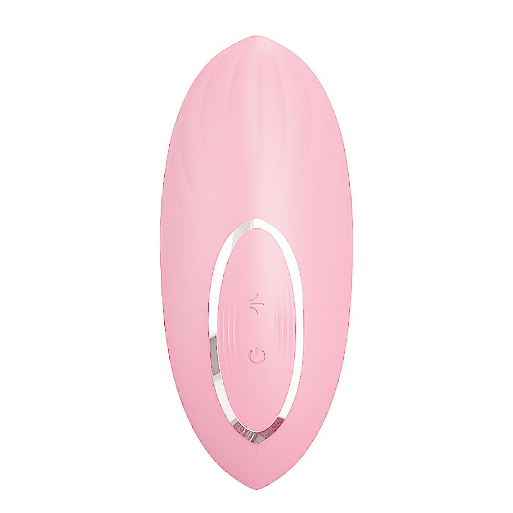 Pulsador de Clit�ris Recarreg�vel Bean Rosa em vista frontal, mostrando os bot�es de controle de liga/desliga e intensidade.