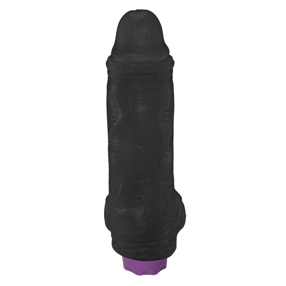 P�nis Real�stico com Vibrador 10 Modos Recarreg�vel via USB LARGE 21 x 6,5cm Preto - vista lateral do vibrador real�stico preto