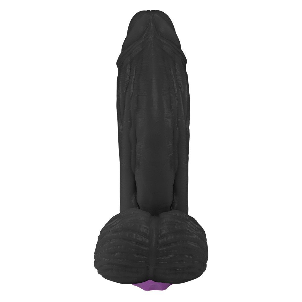 P�nis Real�stico com Vibrador 10 Modos Recarreg�vel via USB LARGE 21 x 6,5cm Preto - detalhe superior do design da ponta
