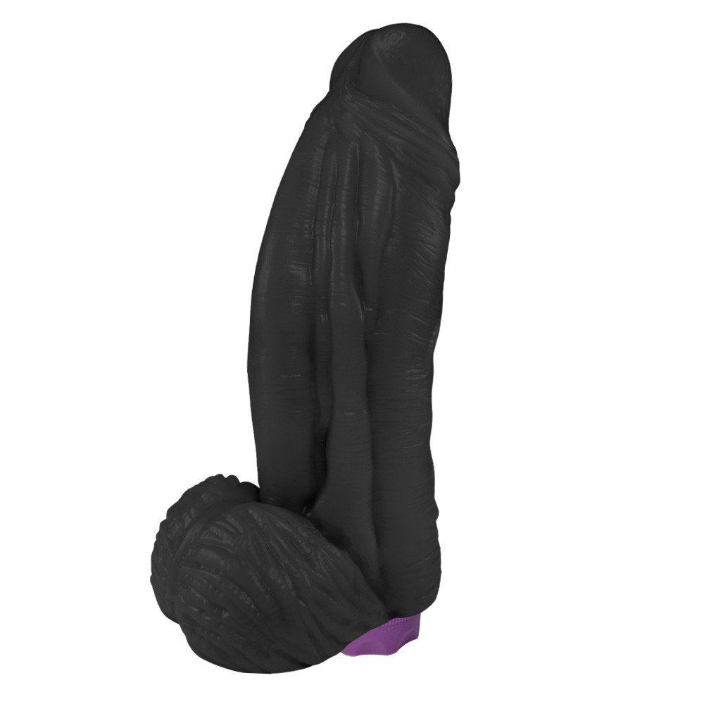 P�nis Real�stico com Vibrador 10 Modos Recarreg�vel via USB LARGE 21 x 6,5cm Preto - vista esquerda mostrando textura do material PVC Toque Macio