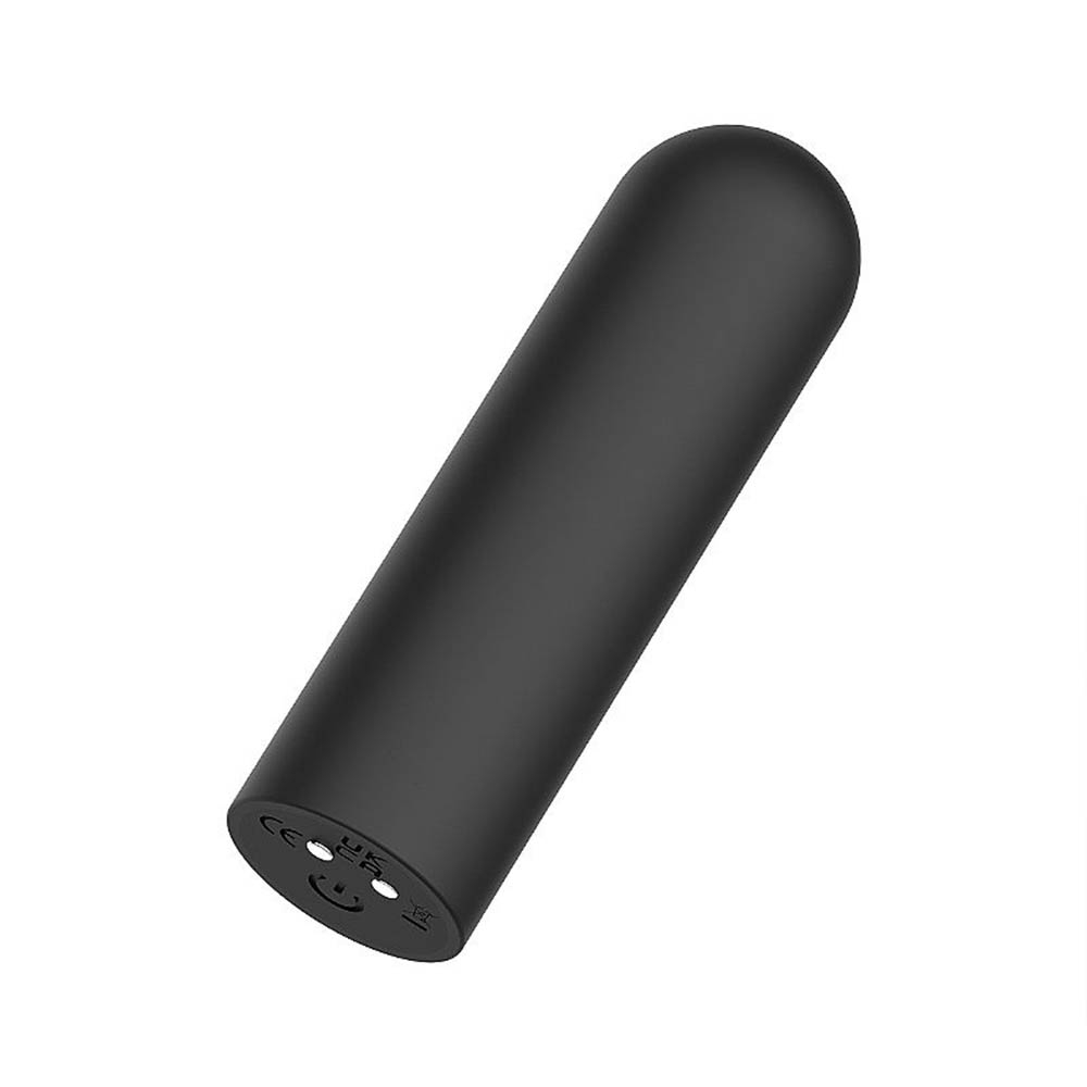 Vibrador Bullet Recarreg�vel Preto. Vista da base recarreg�vel USB do vibrador, evidenciando o material em ABS.