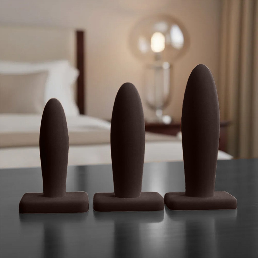 Kit Plug Anal Básico com 3 Tamanhos 9, 10,5 e 12,5 cm em Pvc Flexível Marrom | Foto 02