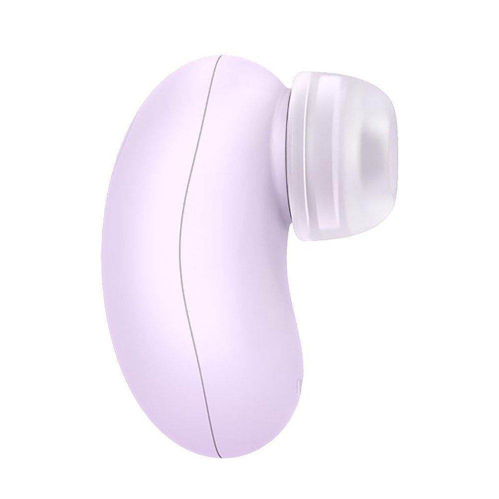Vista lateral do Sugador vibrador lil�s para clit�ris, destacando seu design ergon�mico e a ponteira de silicone transparente para suc��o, ideal para o clit�ris.