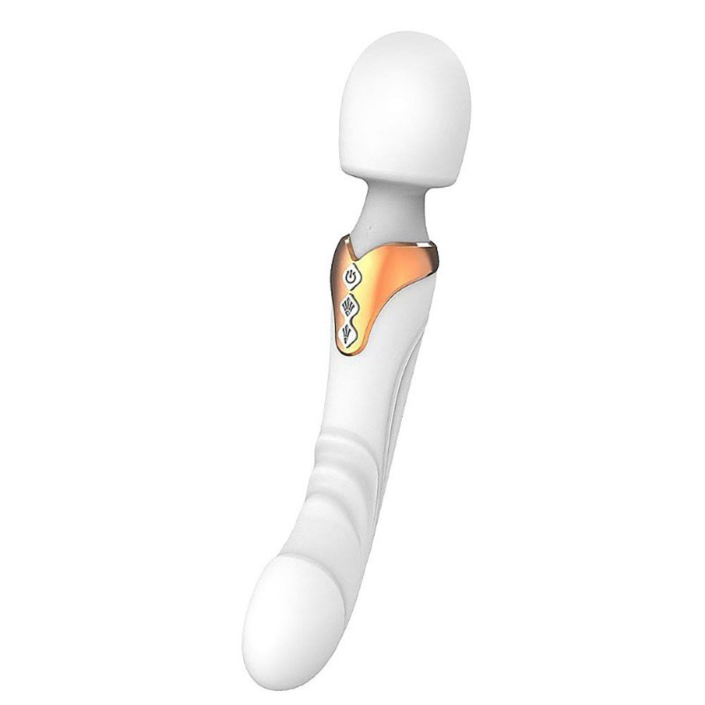 Massageador Er�tico Flex�vel Recarreg�vel em Silicone 10 Vibra��es Formato de P�nis Long Branco - Vista frontal detalhada do corpo em silicone e do painel de controle