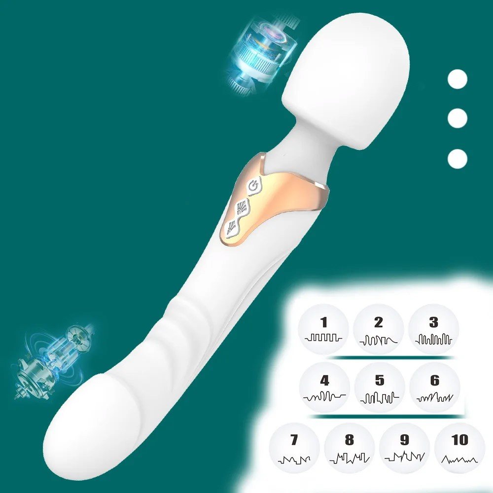 Massageador Er�tico Flex�vel Recarreg�vel em Silicone 10 Vibra��es Formato de P�nis Long Branco - Detalhe dos 10 padr�es de vibra��o ilustrados
