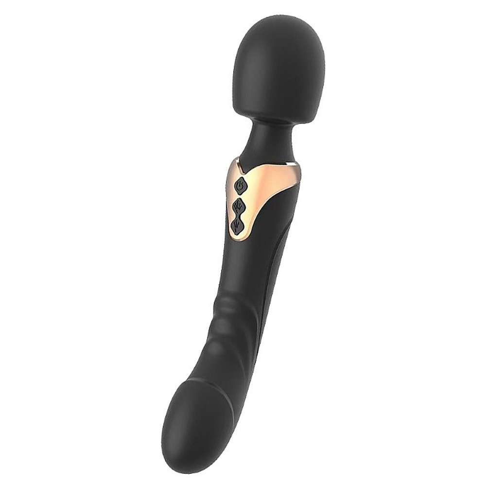 Vista lateral do Massageador Er�tico Flex�vel Recarreg�vel em Silicone mostrando design curvado e detalhes dourados