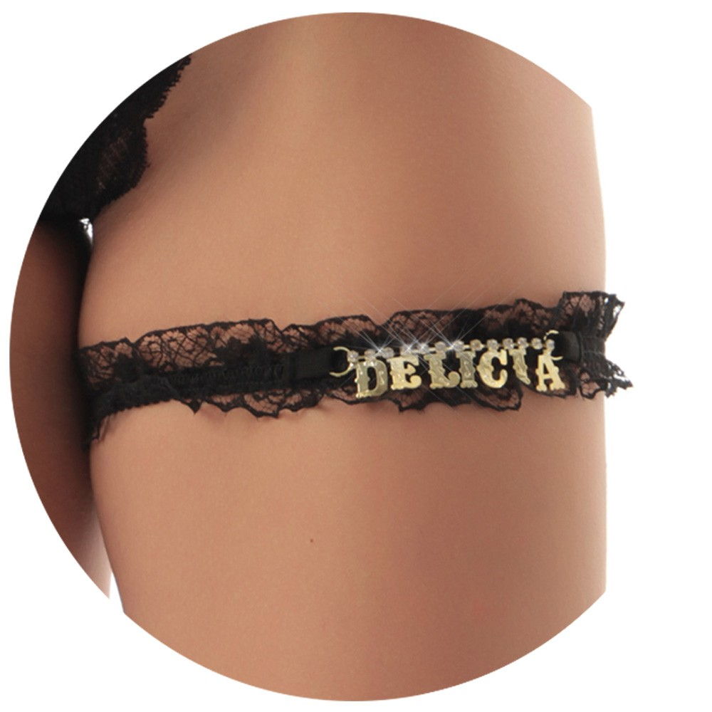 Perneira Persex Sexy com Strass e Texto Delícia Preta | Foto 05
