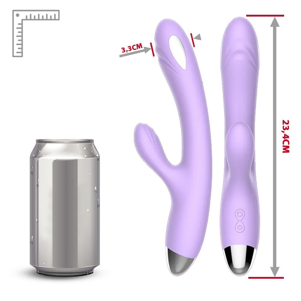 Detalle da base do Vibrador Duplo Lil�s, apresentando o bot�o de controle e a entrada para carregamento USB