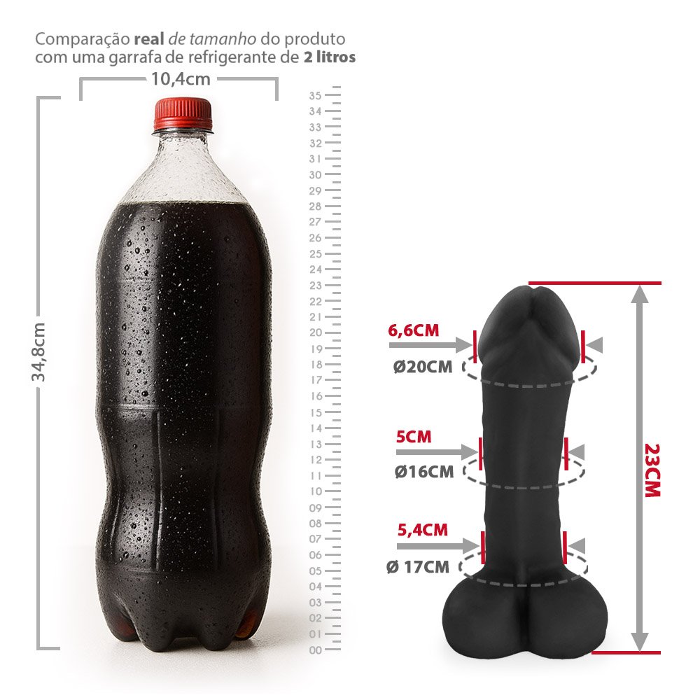 P�nis Gigante e Grosso Dinho em PVC Flex�vel Preto em vista de perfil completo.