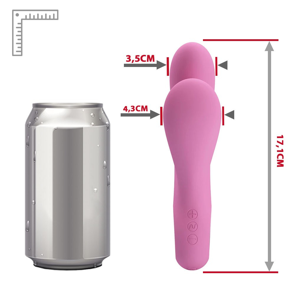 Parte inferior do Vibrador Duplo Canrol Rosa, mostrando a porta de carregamento USB e o material de silicone.