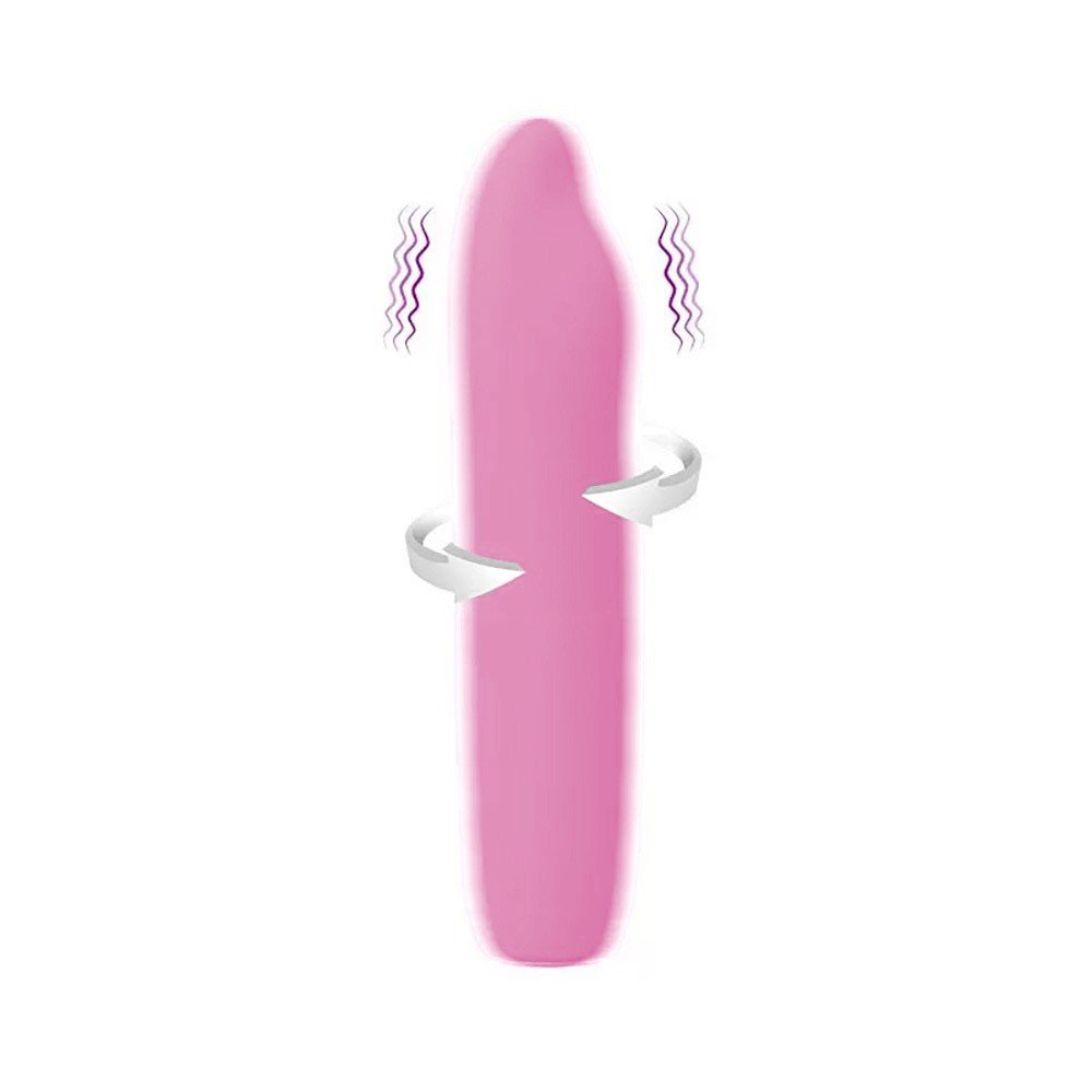 Ilustra��o do Vibrador Feminino em Silicone Burke Rosa, com setas indicando os movimentos de vibra��o e rota��o para estimula��o interna.