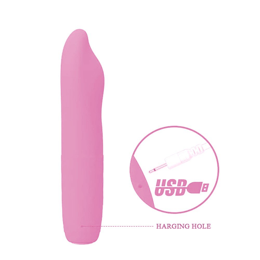 Detalhe da ponta do Vibrador Feminino Burke Rosa, mostrando a curvatura para estimula��o do ponto G.