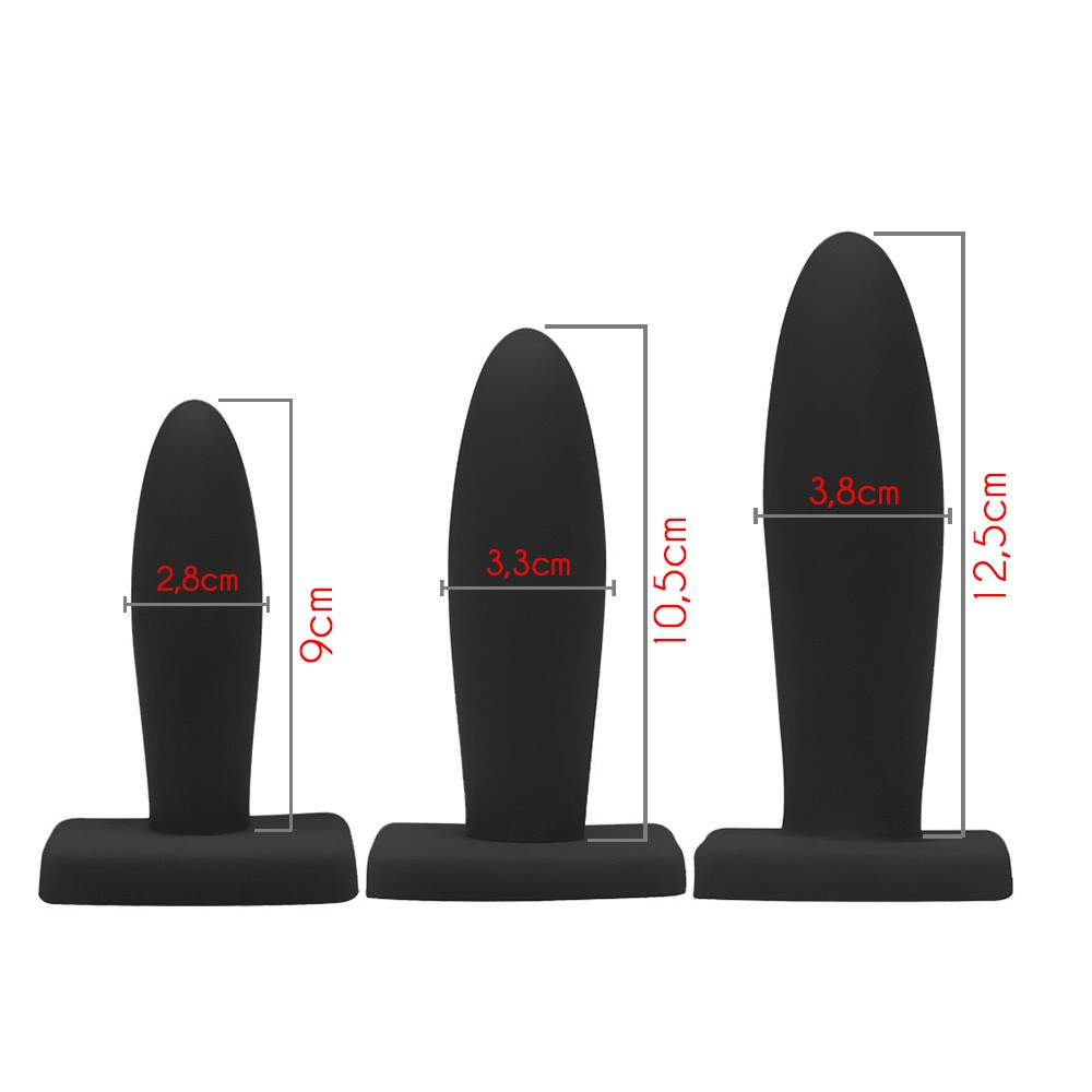 Kit Plug Anal B�sico com 3 Tamanhos 9, 10,5 e 12,5 cm em Pvc Flex�vel Preto | Foto 06