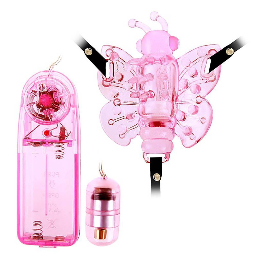 Vibrador Butterfly em Jelly Rosa, controle com fio e bullet vibrat�rio fora da embalagem
