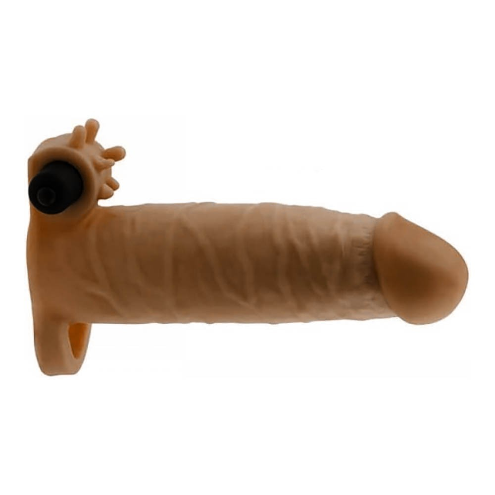 Capa Peniana com Vibrador em Cyberskin Anel Escrotal e Estimulador de Clit�ris 16 x 3,8cm Marrom | Foto 04