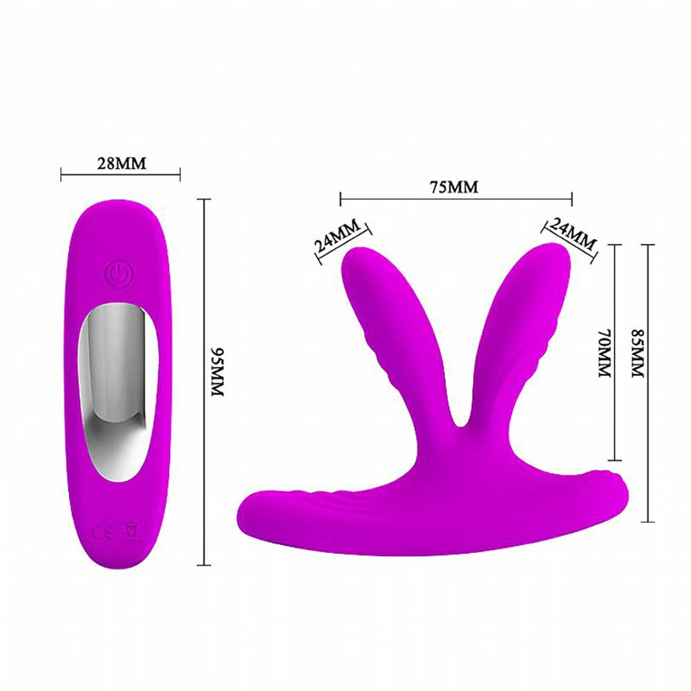 Detalhe da base de carregamento do Vibrador Duplo Recarreg�vel Magic Fingers Pink com entrada USB e Led