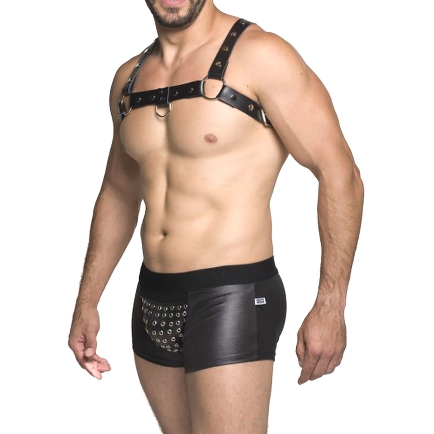 Cueca Sensual Boxer com Ilhoses de Metal Preta | Foto 02