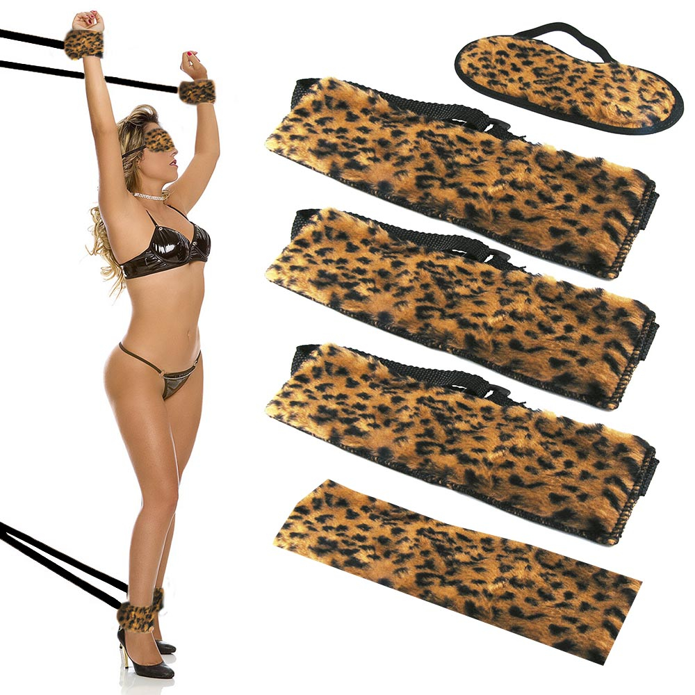Kit Bondage com Algemas, Tornozeleiras e Venda em Pelúcia Onça | Foto 01