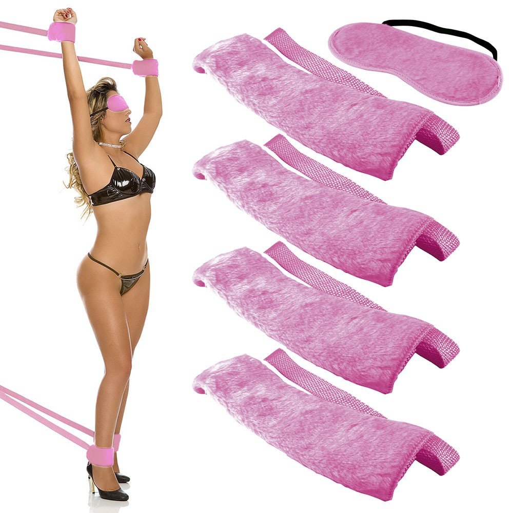 Kit Bondage com 4 Amarras e Venda de Pelúcia Pink | Foto 01