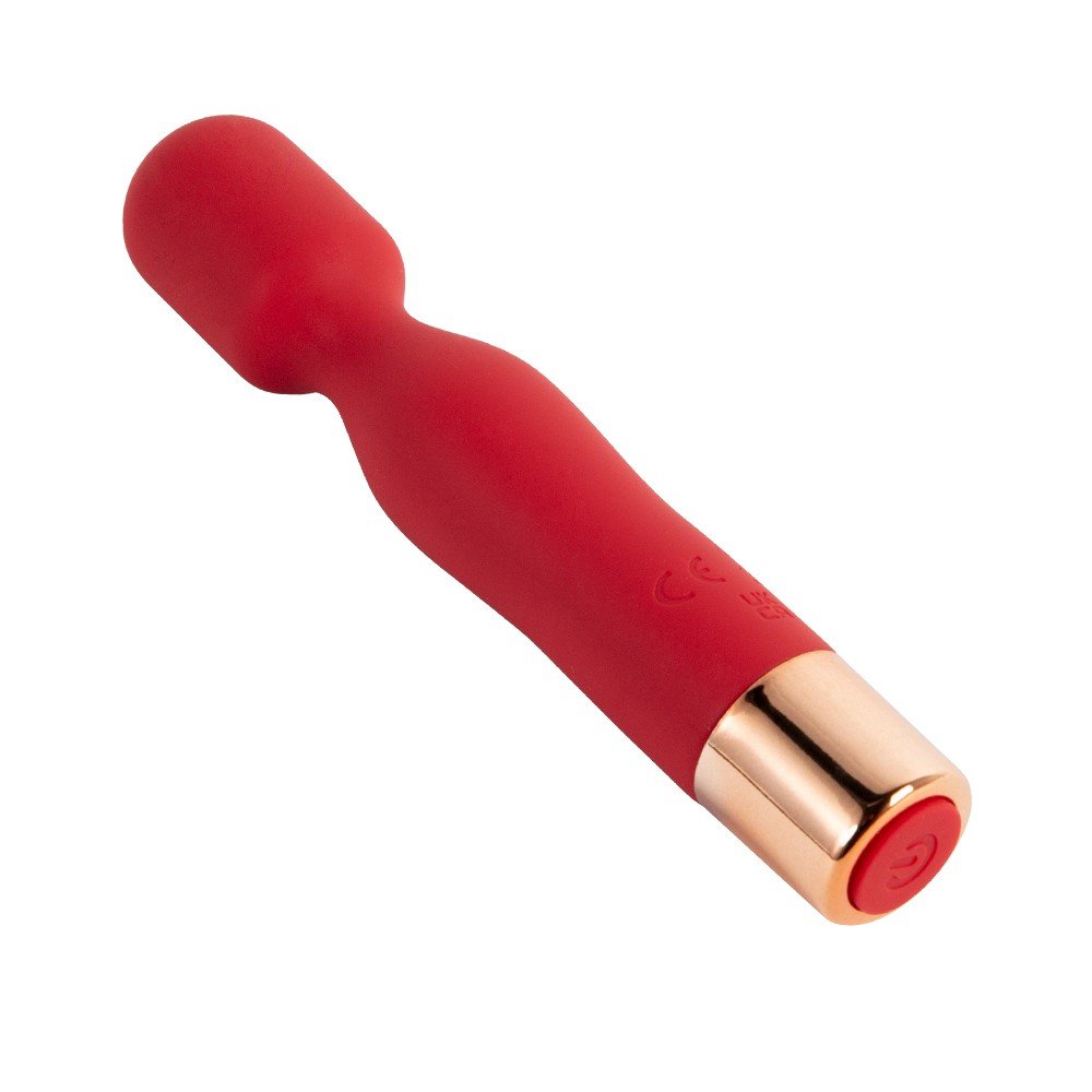 Massageador Er�tico em Silicone Recarreg�vel Wand Vermelho em vista lateral com detalhe do carregador
