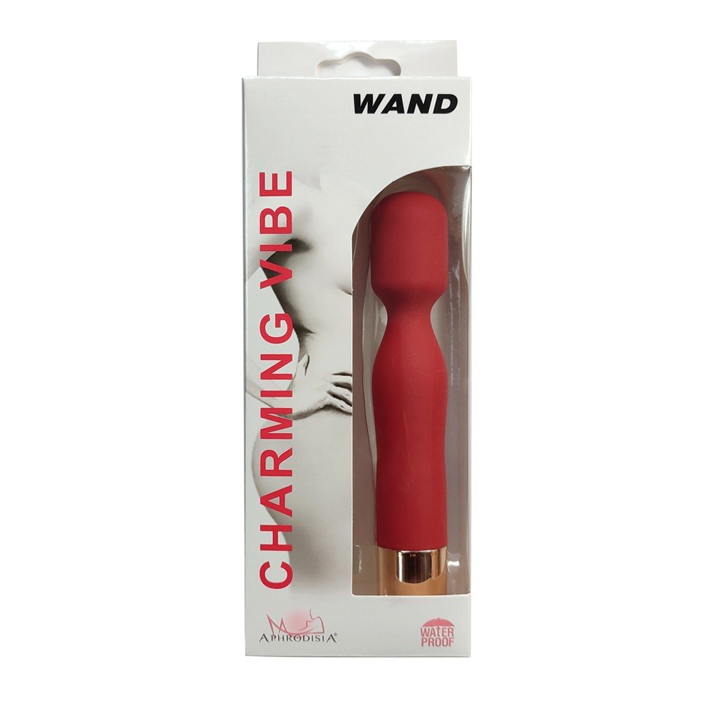 Massageador Er�tico em Silicone Recarreg�vel Wand Vermelho em vista diagonal com detalhe dos bot�es
