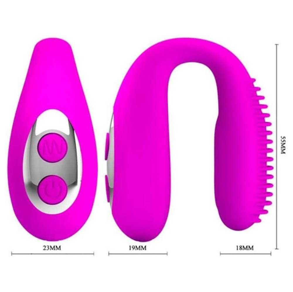 Vibrador para Casal em posi��o ligeiramente curvada, evidenciando a flexibilidade do silicone.