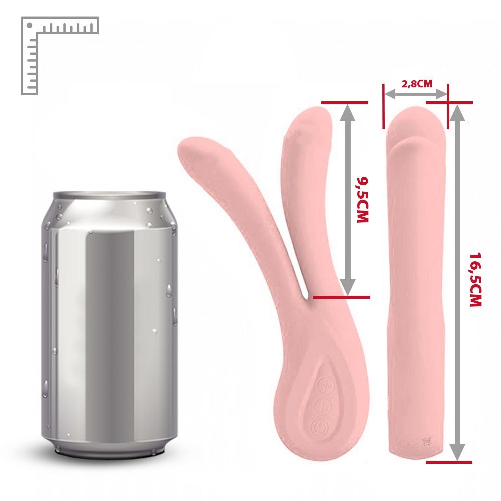 Vibrador Duplo Ulysses em uma posi��o que real�a o design ergon�mico feito para se adaptar ao corpo feminino