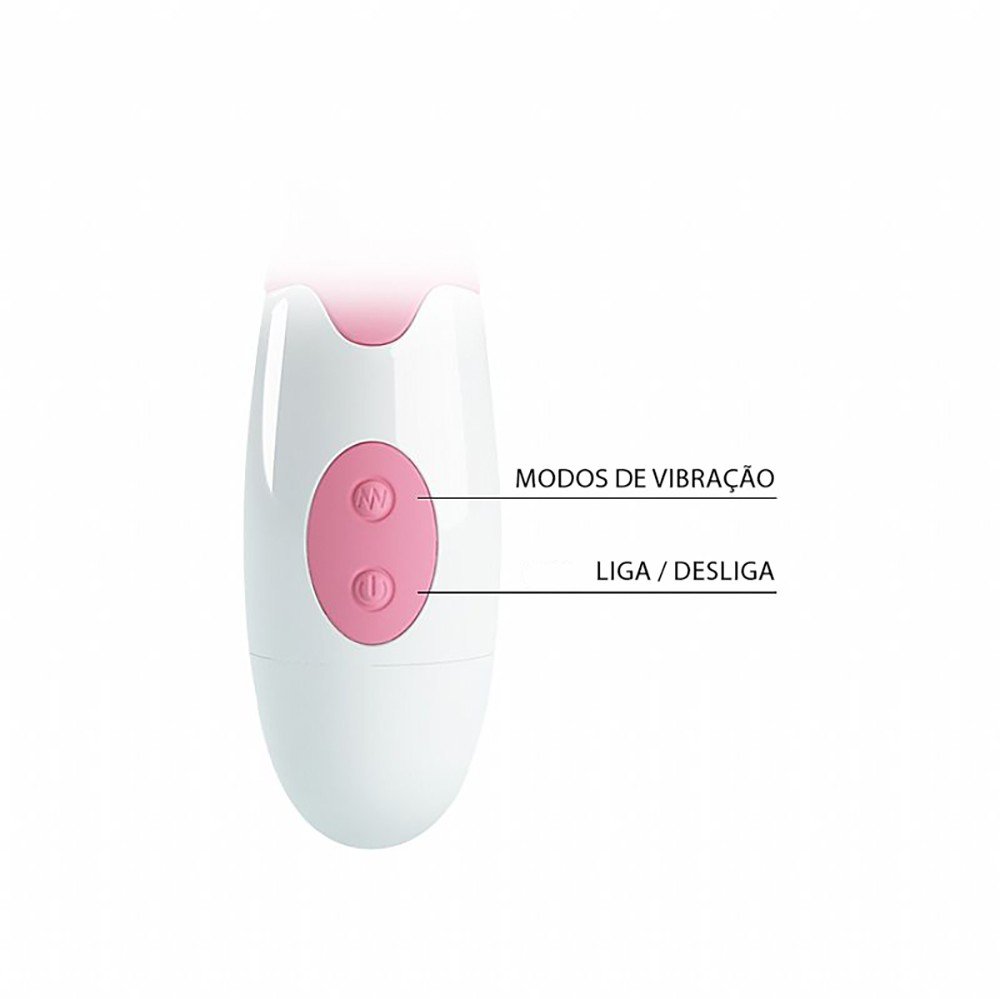 Detalhe dos bot�es de controle do Vibrador Duplo Peter Rosa, indicando liga/desliga e sele��o dos 30 modos de vibra��o