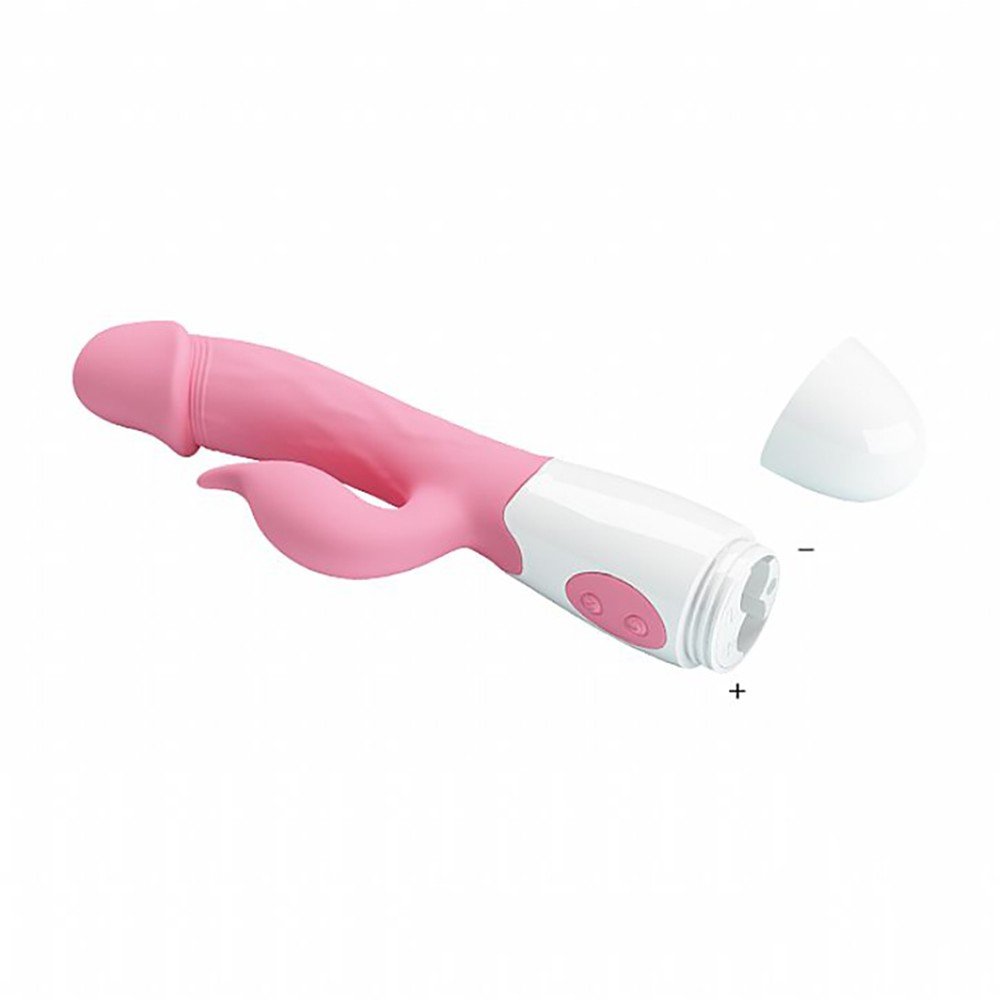 Vibrador Duplo Peter Rosa com foco no corpo em silicone rosa, mostrando a textura macia e o design org�nico