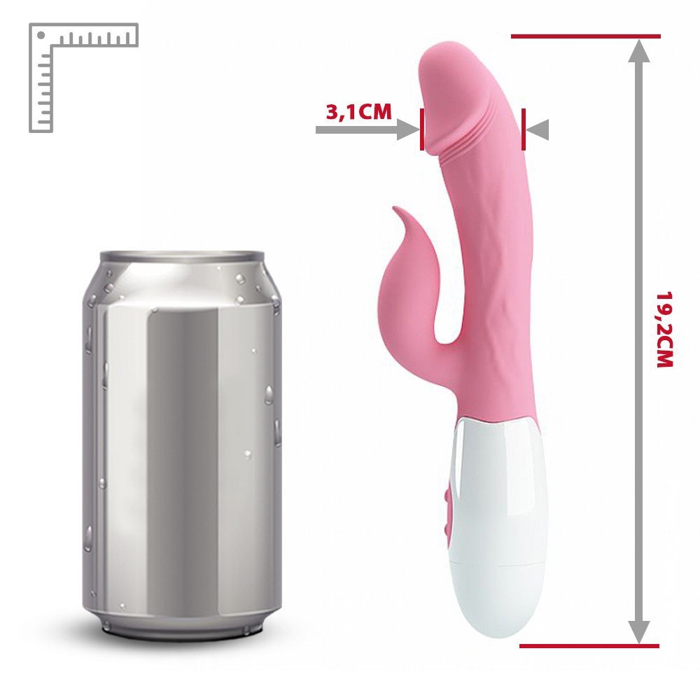 Foco na base do Vibrador Duplo Peter Rosa, evidenciando a porta de carregamento USB e o material em silicone branco