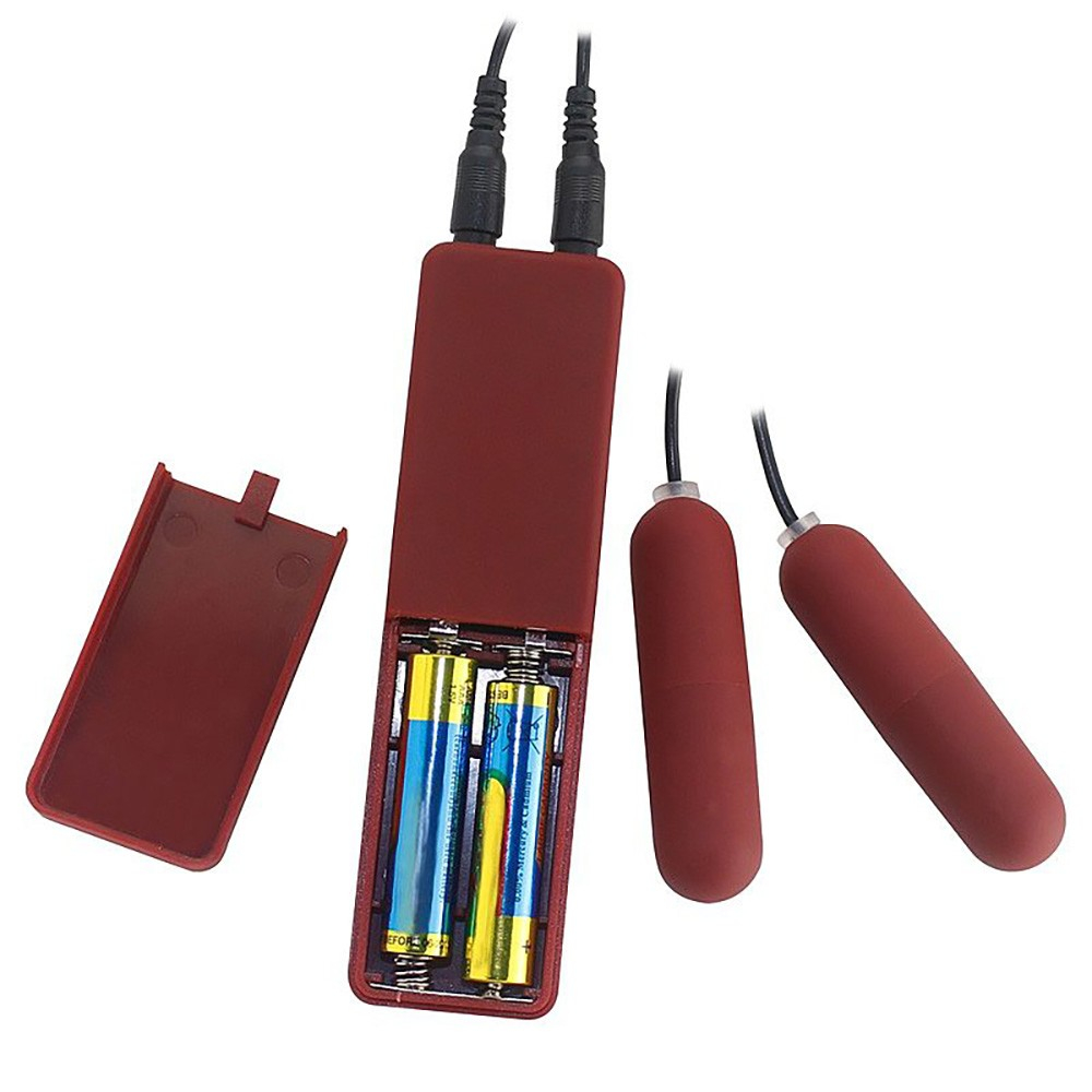Vibrador Bullet Duplo Vinho - Compartimento de Pilhas do Controle com Fio